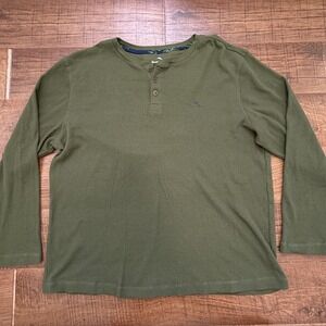 Tommy Bahama Henley Mens XL Green Waffle Knit Long Sleeve Thermal Marlin Shirt